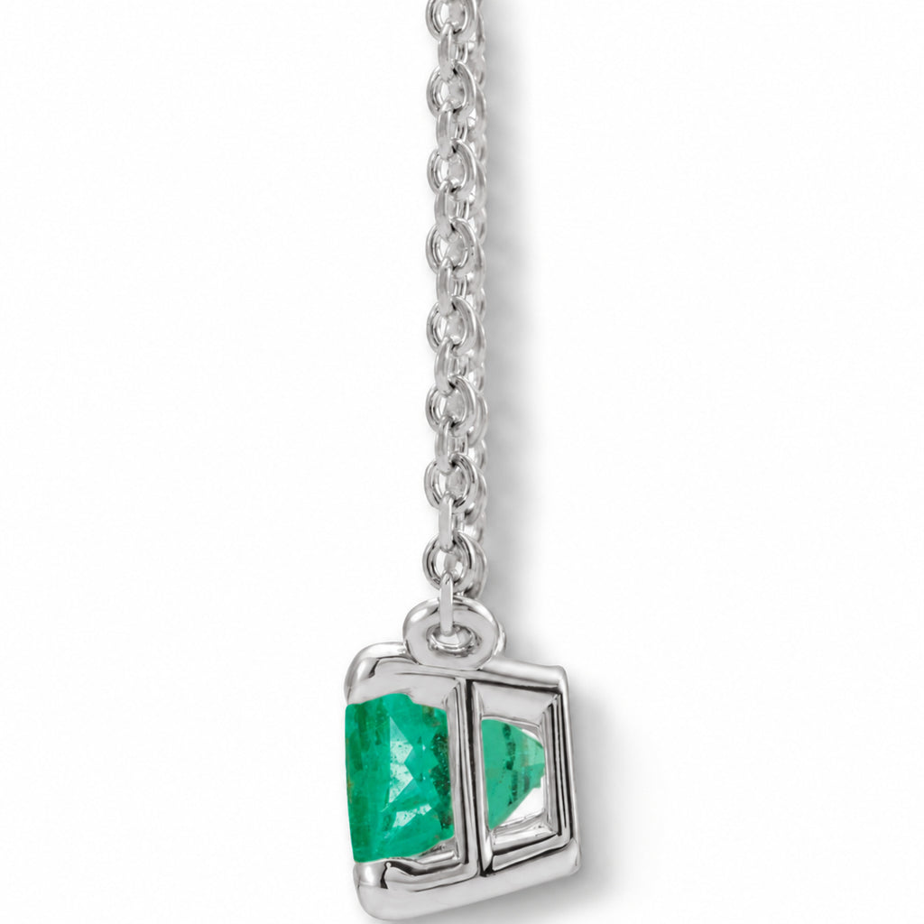 Emerald-Cut Lab-Grown Emerald Solitaire Necklace in 14K White Gold view 2