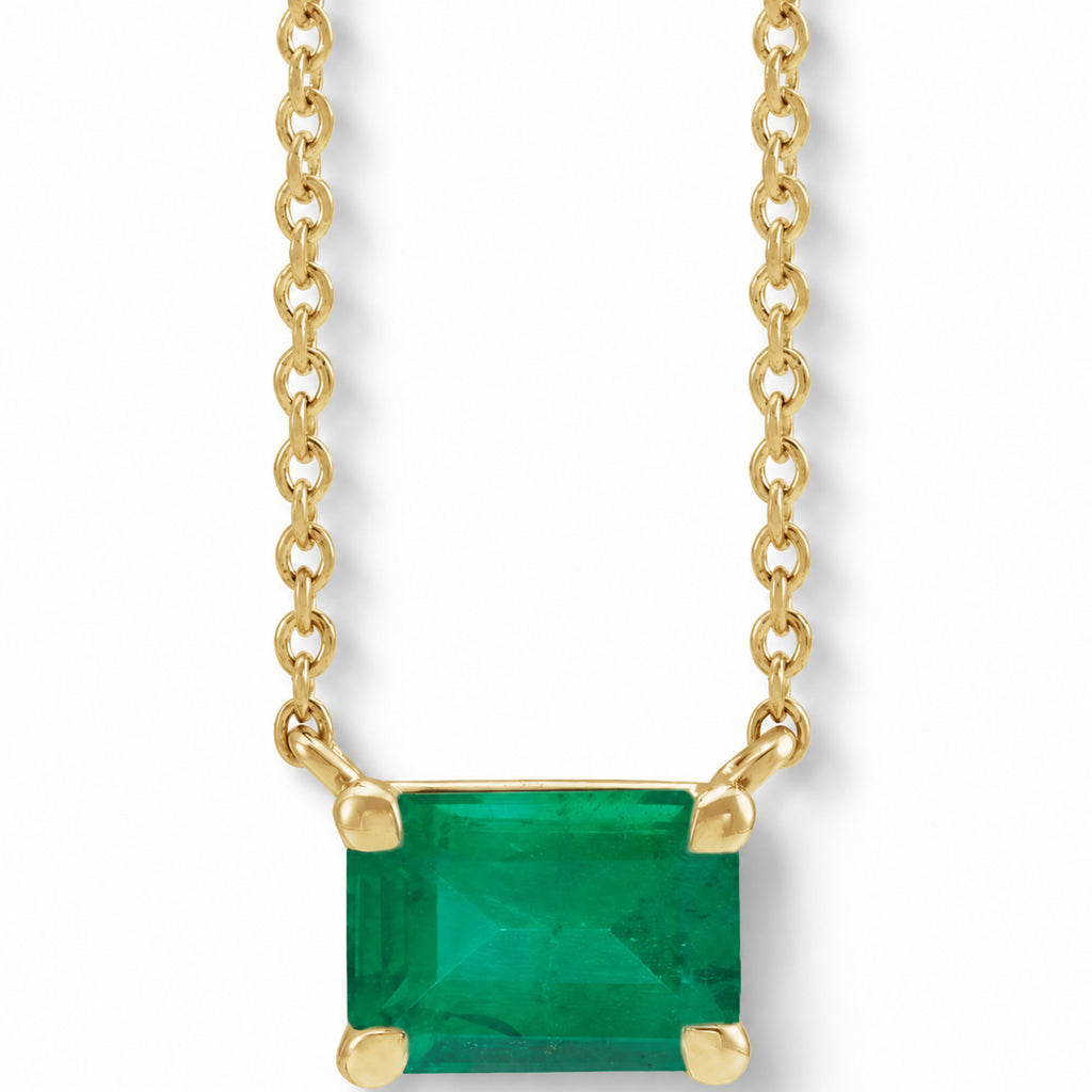 Emerald-Cut Lab-Grown Emerald Solitaire Necklace in 14K Yellow Gold view 1