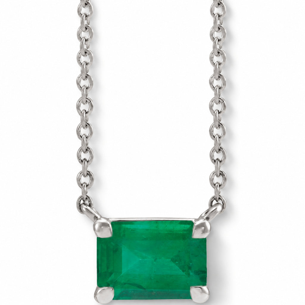 Emerald-Cut Lab-Grown Emerald Solitaire Necklace in Sterling Silver view 1