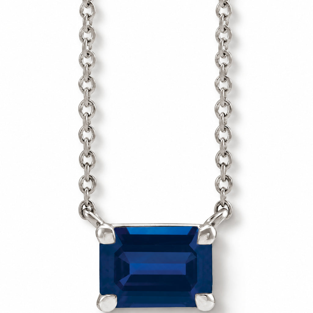 Emerald-Cut Lab-Grown Blue Sapphire Solitaire Necklace in 14K White Gold view 1