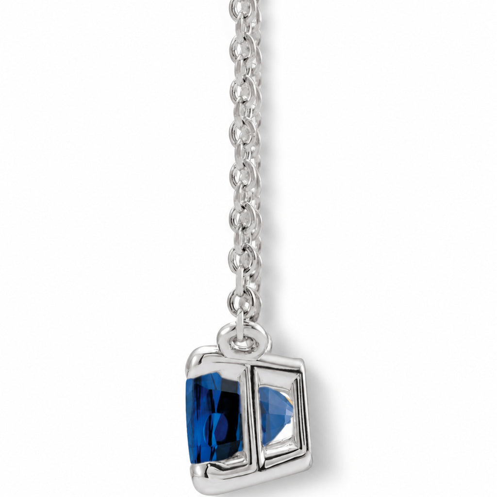 Emerald-Cut Lab-Grown Blue Sapphire Solitaire Necklace in 14K White Gold view 2