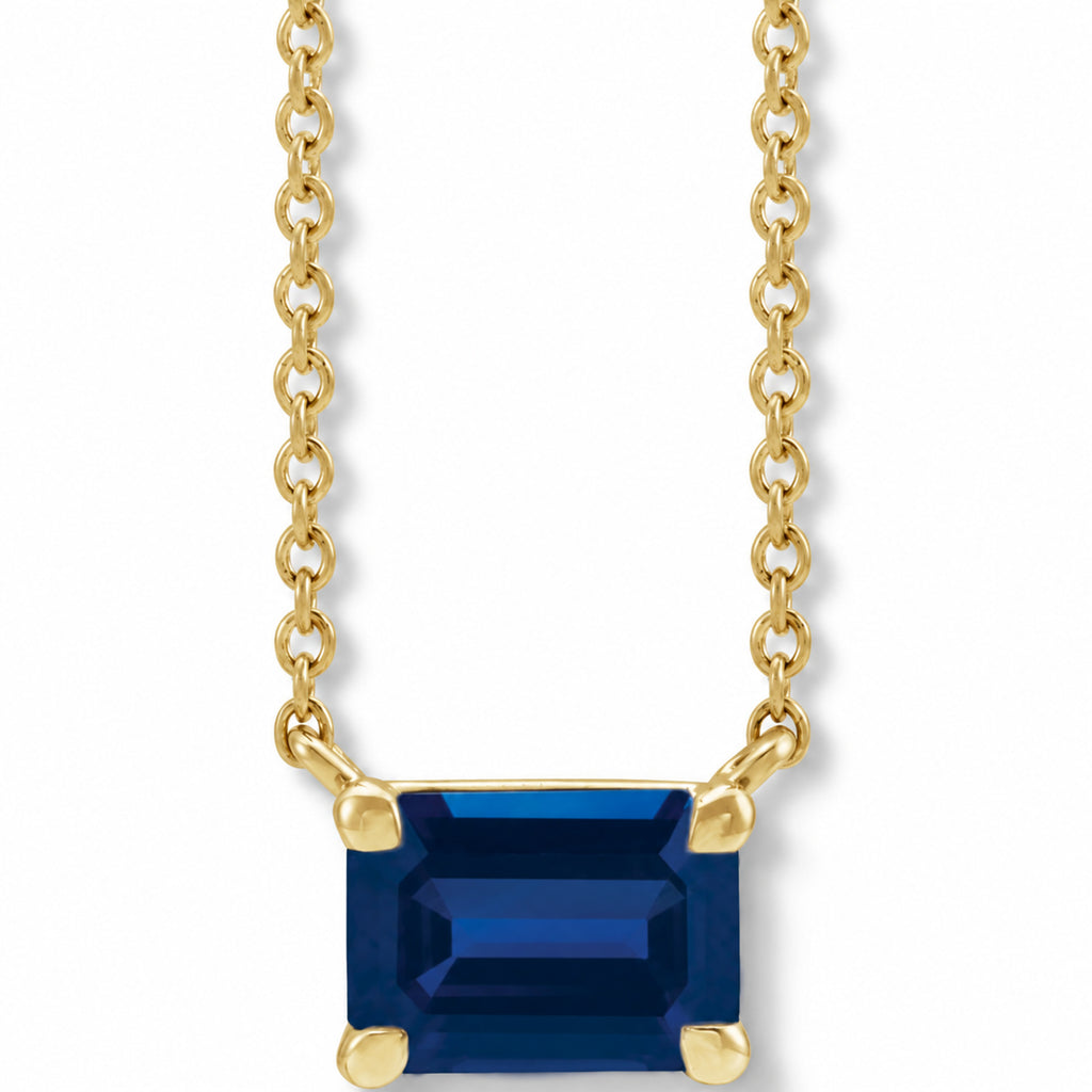 Emerald-Cut Lab-Grown Blue Sapphire Solitaire Necklace in 14K Yellow Gold view 1