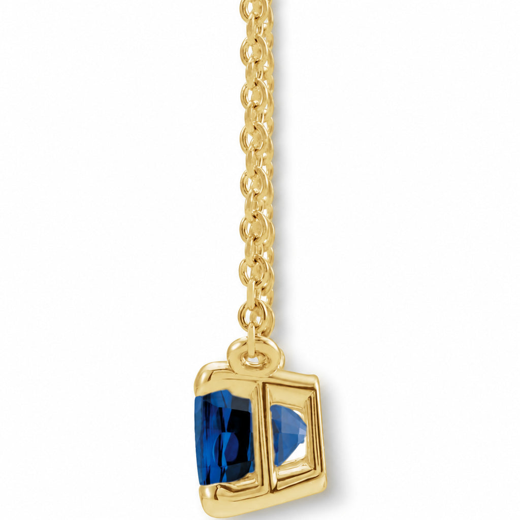 Emerald-Cut Lab-Grown Blue Sapphire Solitaire Necklace in 14K Yellow Gold view 2