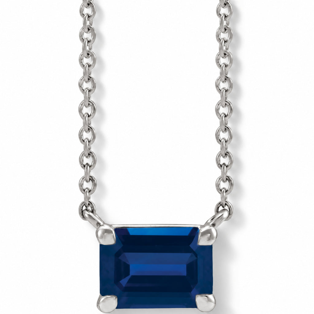 Emerald-Cut Lab-Grown Blue Sapphire Solitaire Necklace in Sterling Silver view 1