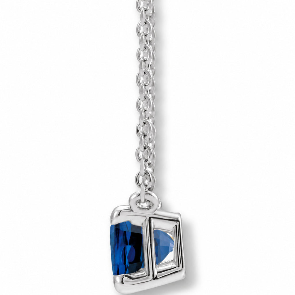 Emerald-Cut Lab-Grown Blue Sapphire Solitaire Necklace in Sterling Silver view 2