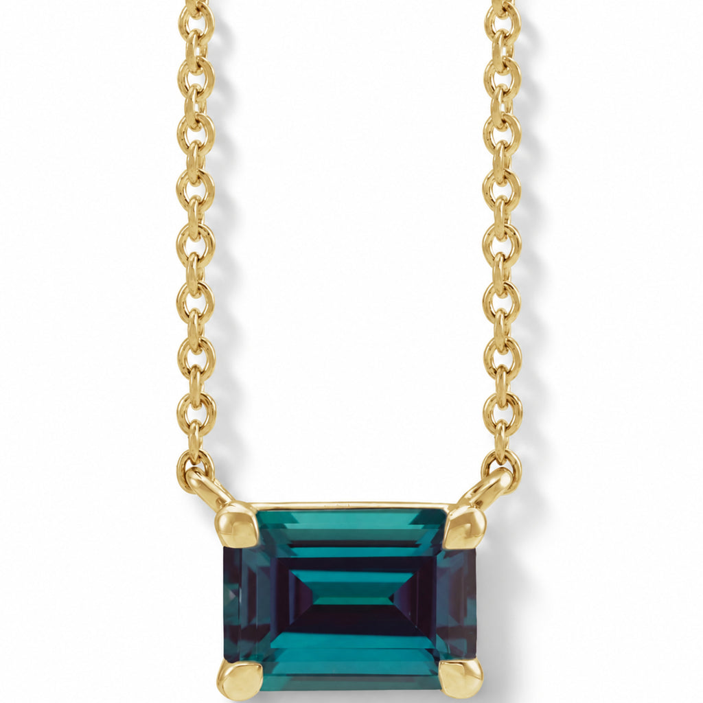 Emerald-Cut Lab-Grown Alexandrite Solitaire Necklace in 14K Yellow Gold view 1