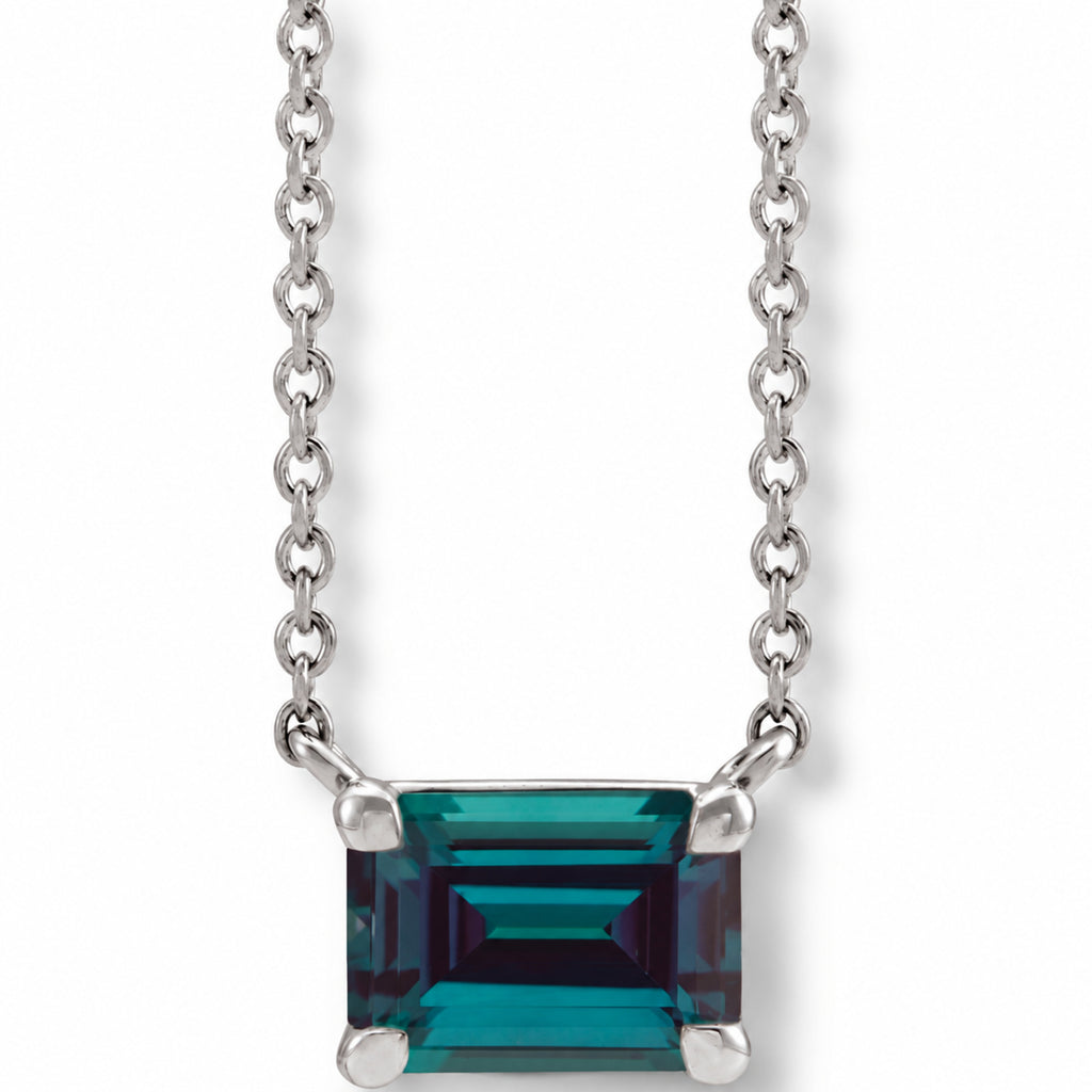 Emerald-Cut Lab-Grown Alexandrite Solitaire Necklace in Sterling Silver view 1