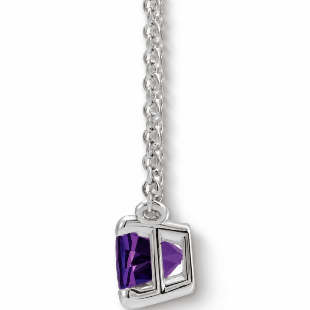 Emerald Cut Natural Amethyst Necklace in 14K White Gold B