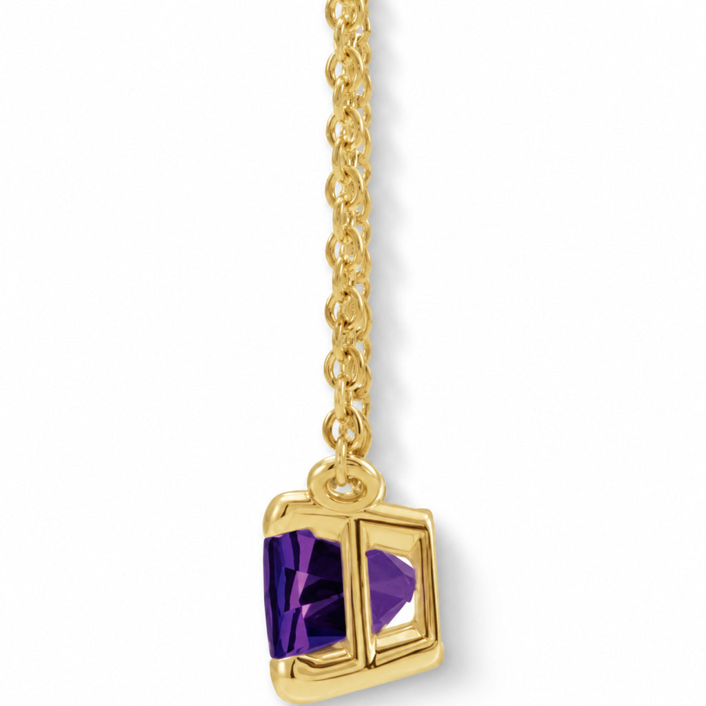 Emerald Cut Natural Amethyst Necklace in 14K Yellow Gold B
