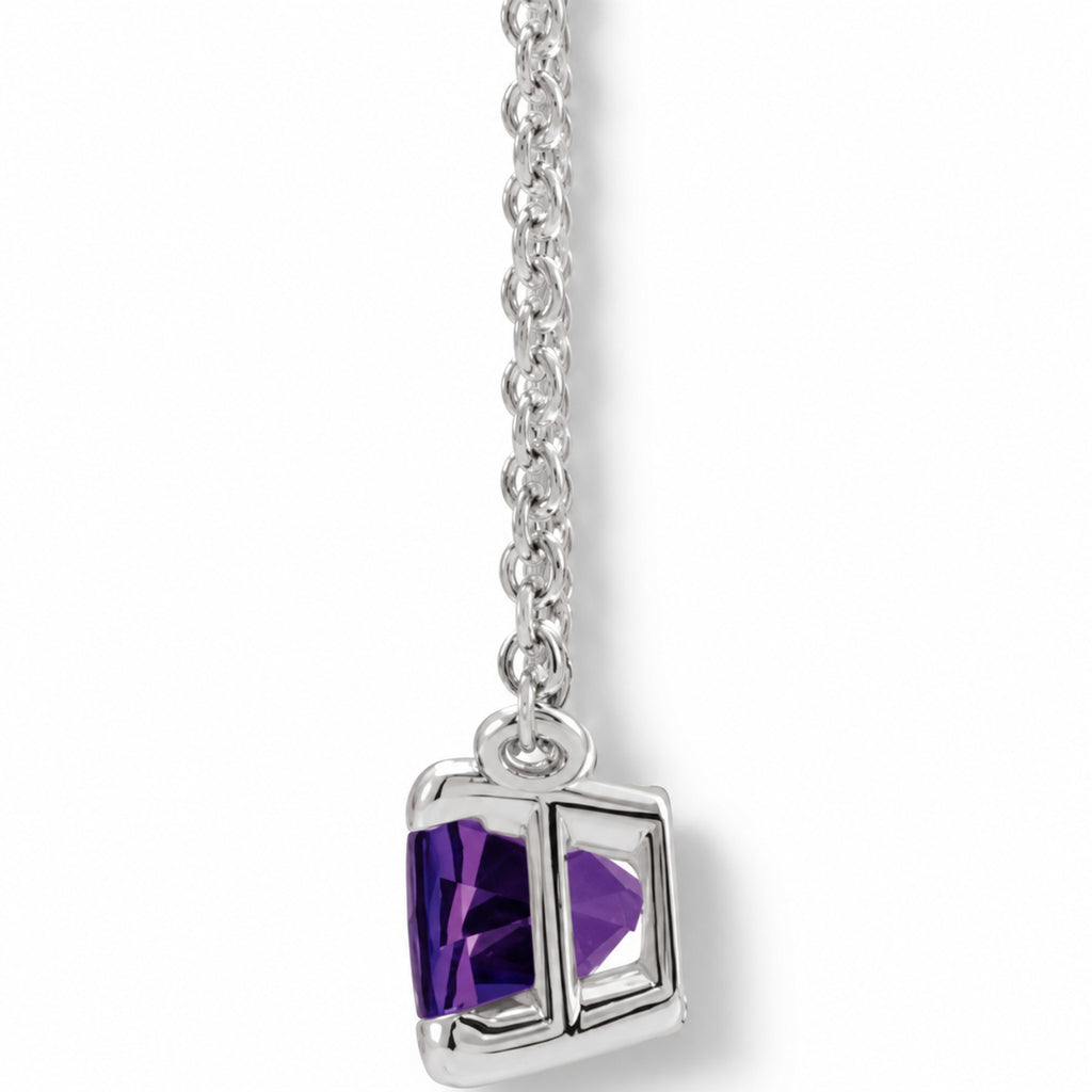 Emerald Cut Natural Amethyst Necklace in Sterling Silver B