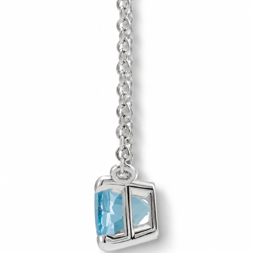 Emerald Cut Natural Aquamarine Necklace in 14K White Gold B