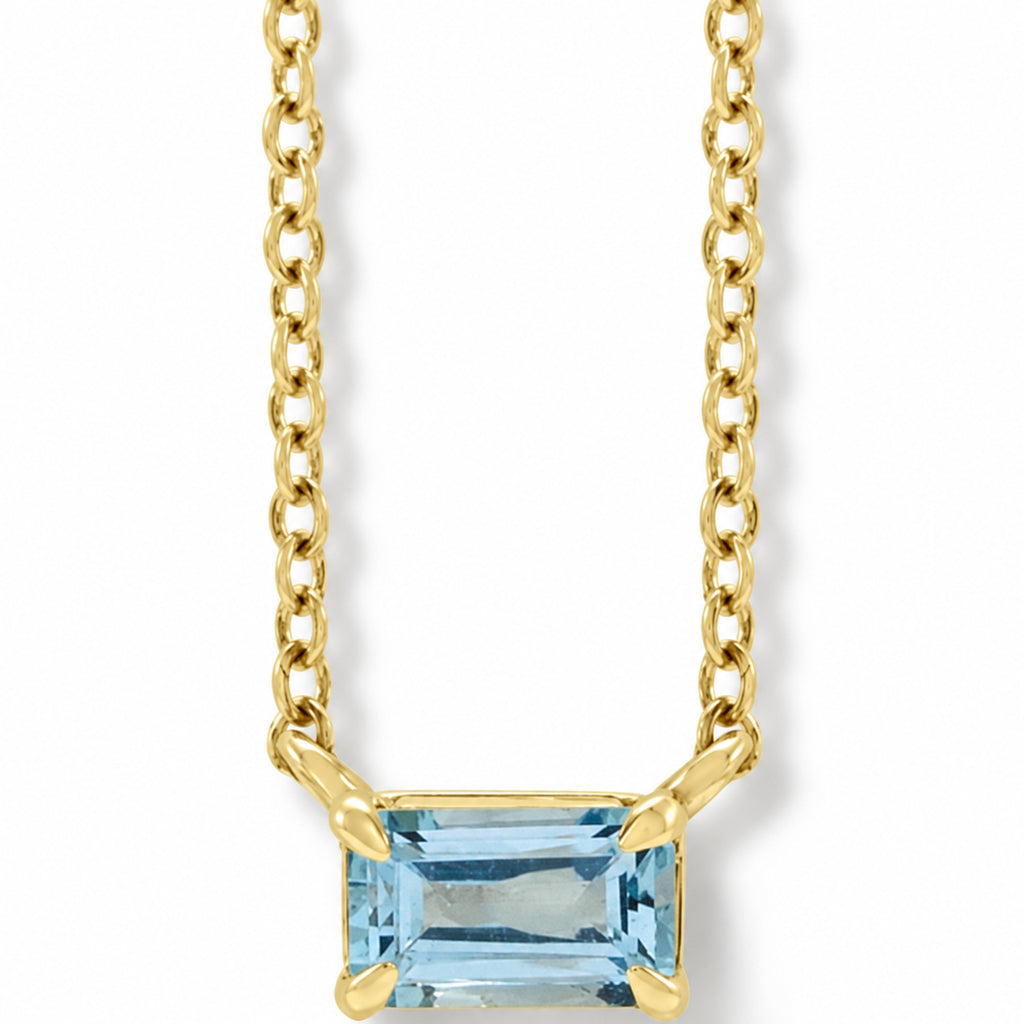 Emerald Cut Natural Aquamarine Necklace in 14K Yellow Gold A