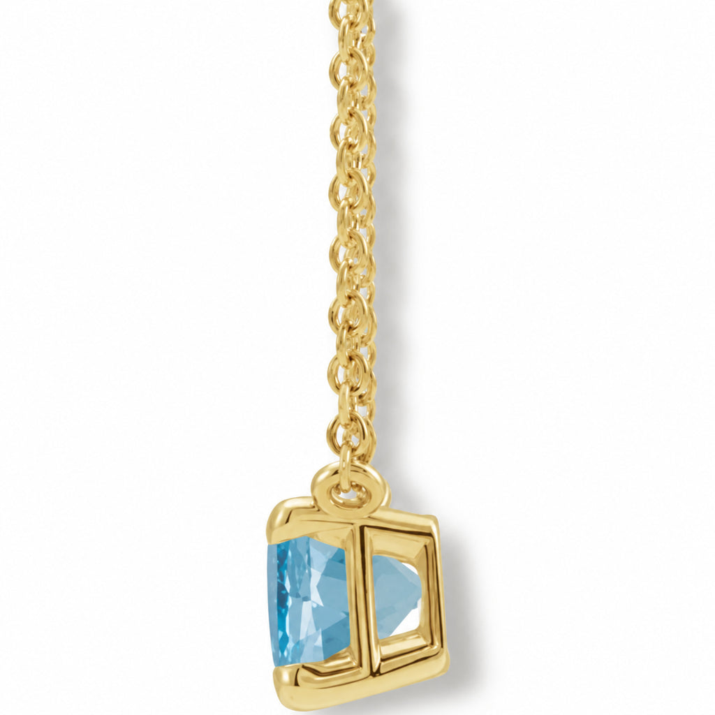 Emerald Cut Natural Aquamarine Necklace in 14K Yellow Gold B