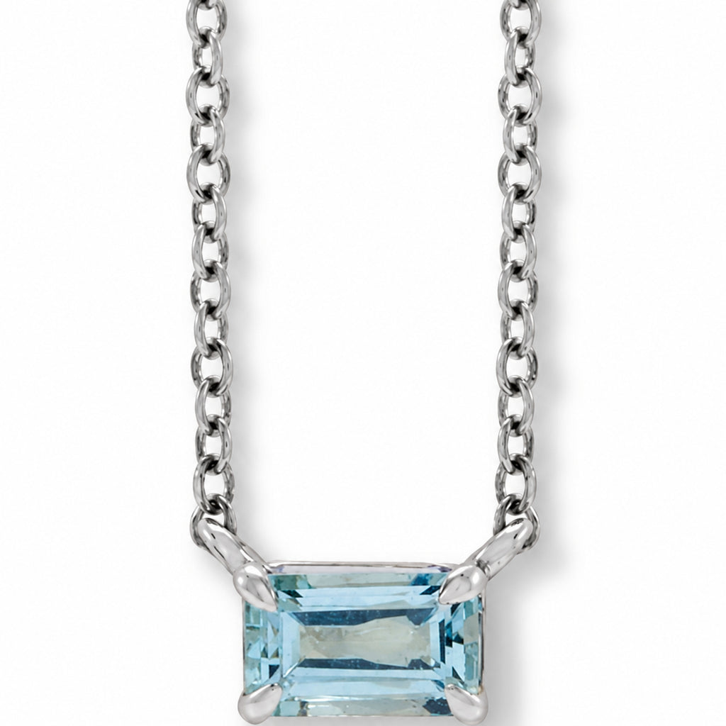 Emerald Cut Natural Aquamarine Necklace in Sterling Silver A