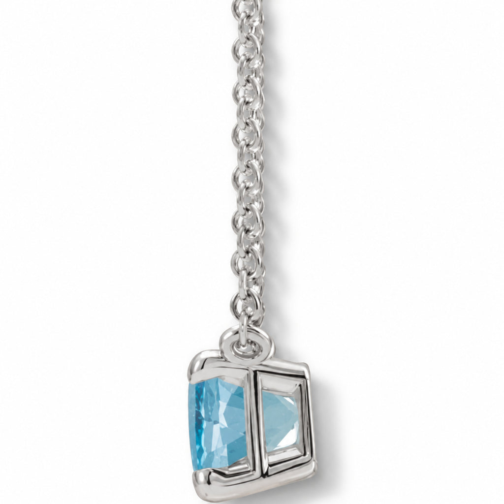 Emerald Cut Natural Aquamarine Necklace in Sterling Silver B