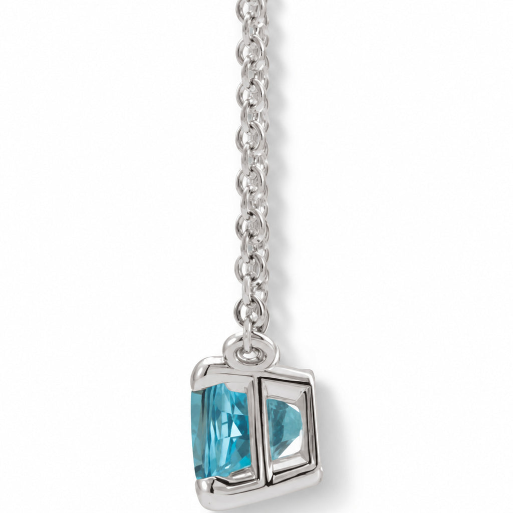 Emerald Cut Natural Blue Zircon Necklace in 14K White Gold B