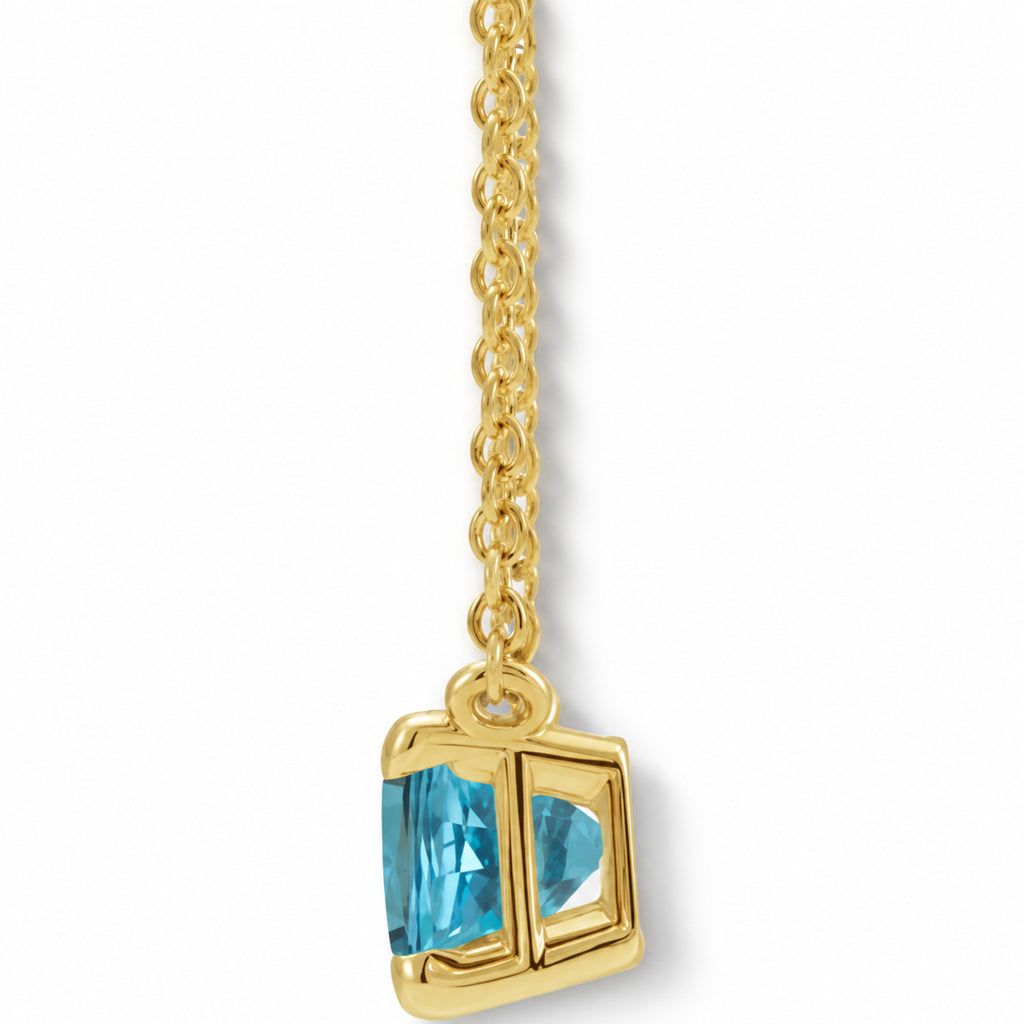 Emerald-Cut Natural Blue Zircon Necklace in 14K Yellow Gold side