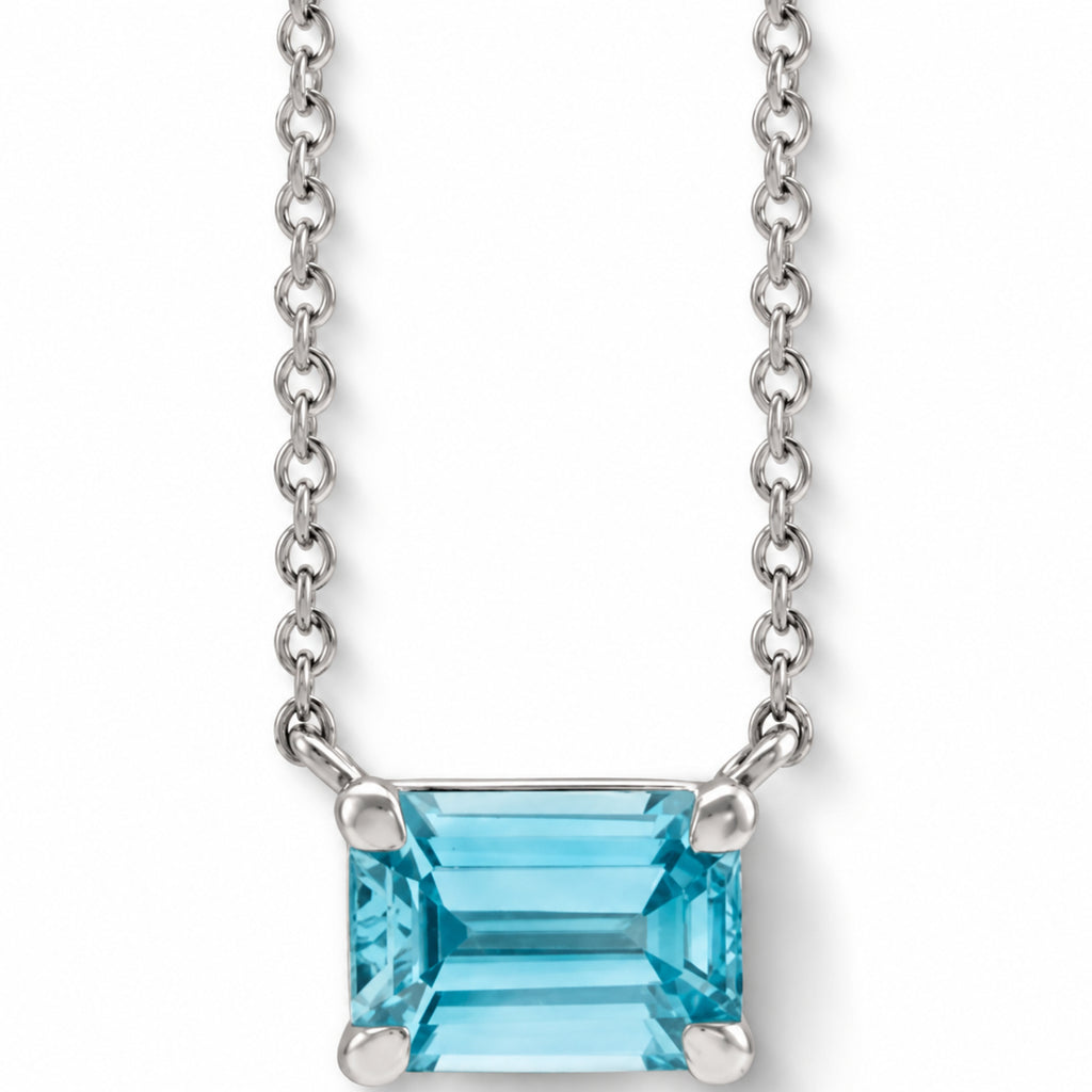 Emerald-Cut Natural Blue Zircon Necklace in Sterling Silver front