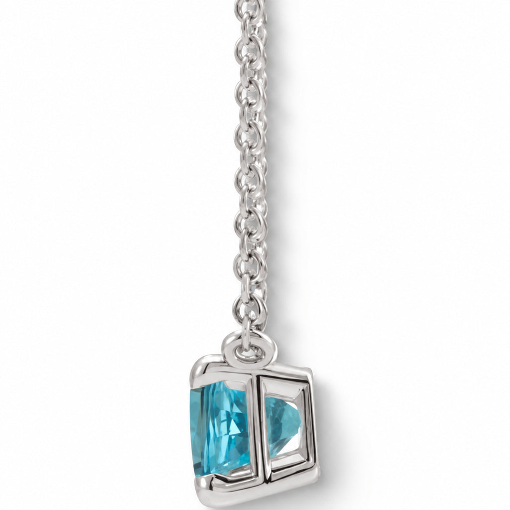 Emerald-Cut Natural Blue Zircon Necklace in Sterling Silver side