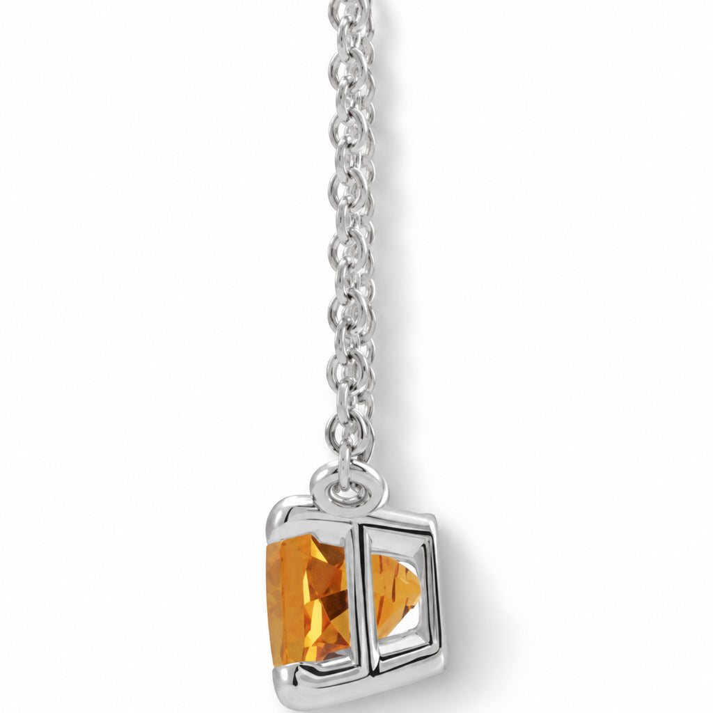 Emerald-Cut Natural Citrine Necklace in 14K White Gold side