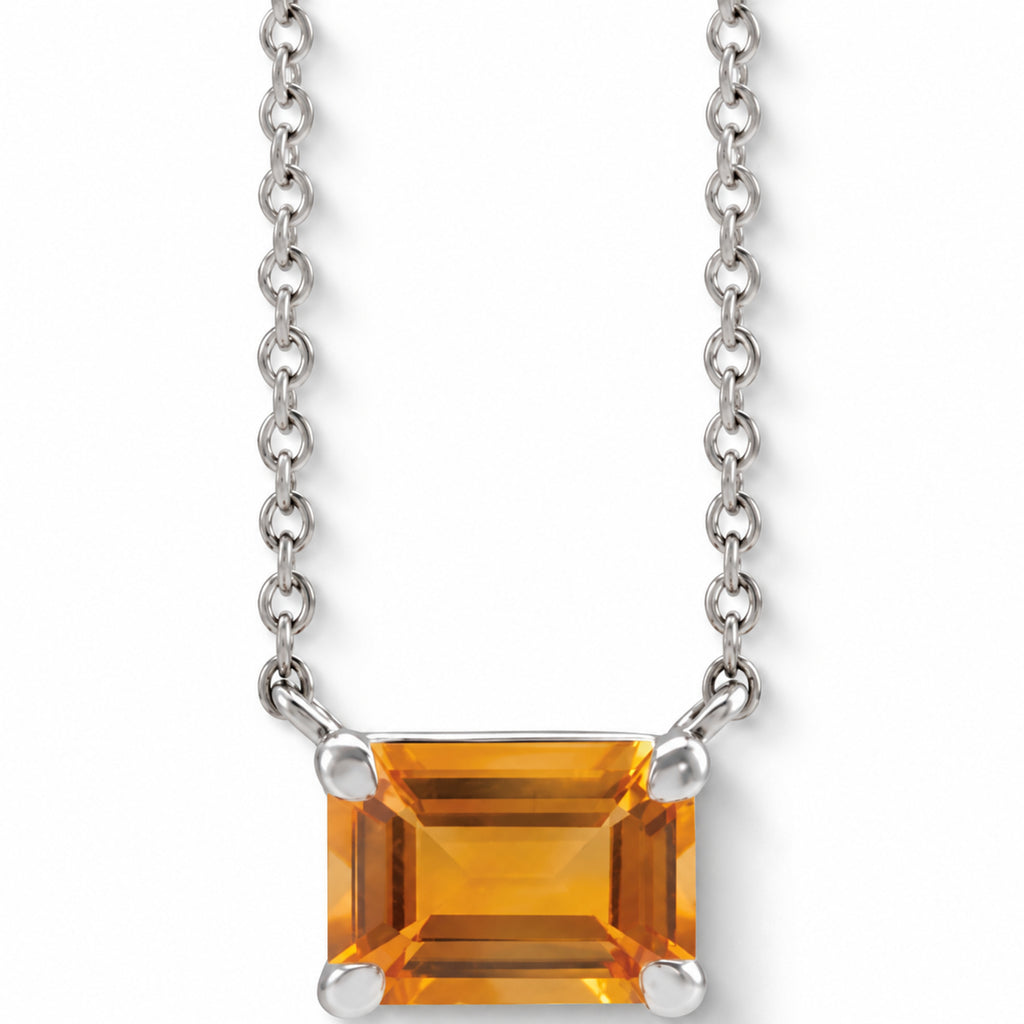 Emerald-Cut Natural Citrine Necklace in Sterling Silver front