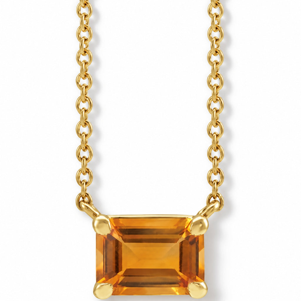 Emerald-Cut Natural Citrine Necklace in 14K Yellow Gold front