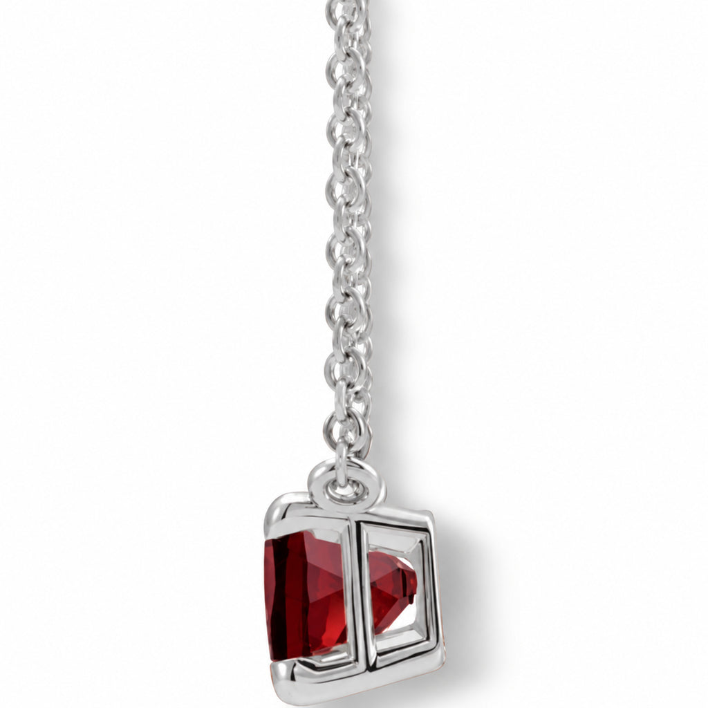 Emerald-Cut Natural Mozambique Garnet Necklace in 14K White Gold side