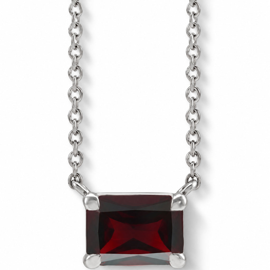 Emerald-Cut Natural Mozambique Garnet Necklace in Sterling Silver front