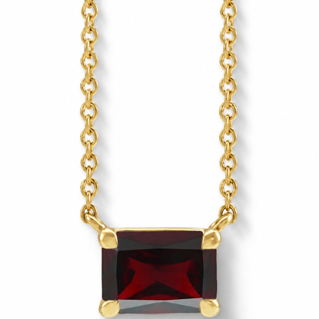 Emerald-Cut Natural Mozambique Garnet Necklace in 14K Yellow Gold front