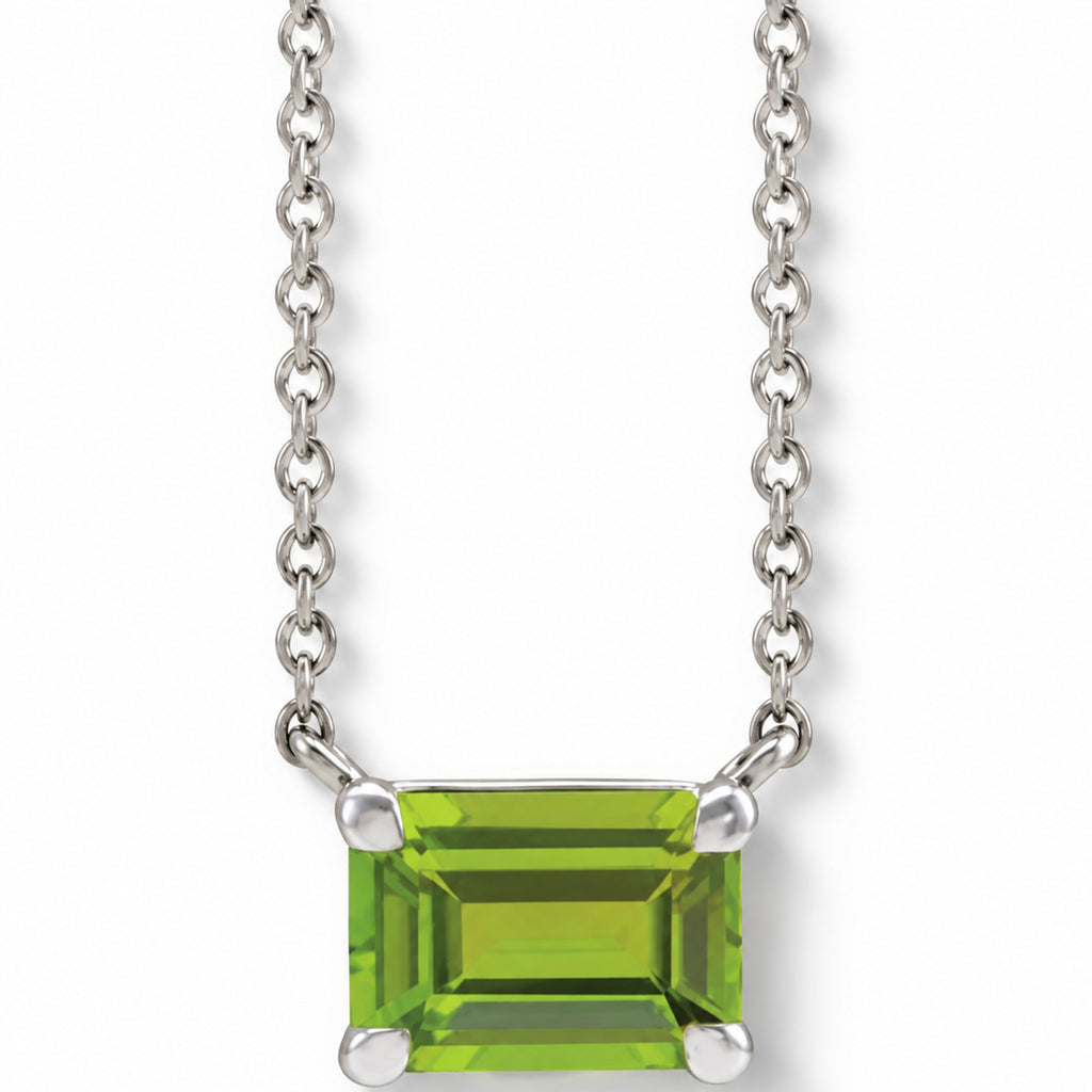 Emerald-Cut Natural Peridot Necklace 14K White Gold front