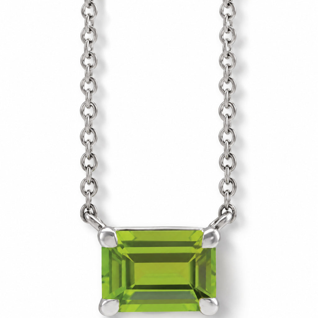 Emerald-Cut Natural Peridot Necklace Sterling Silver front