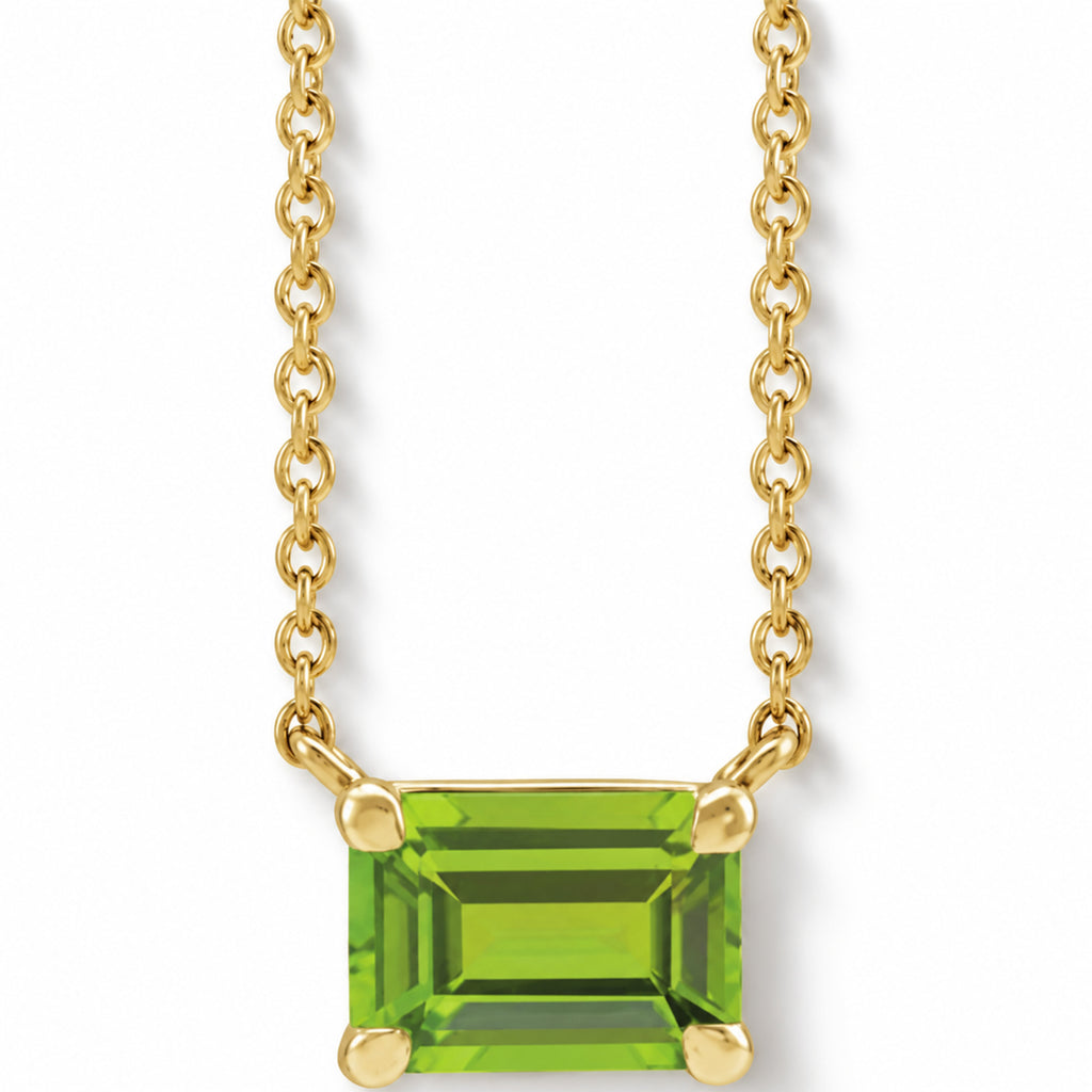 Emerald-Cut Natural Peridot Necklace 14K Yellow Gold front