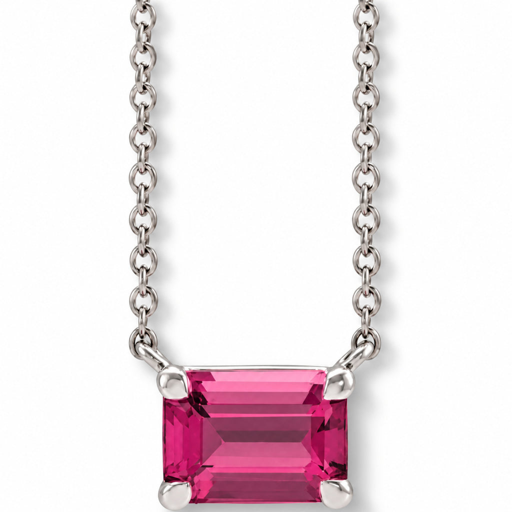 AZ29539 natural pink tourmaline solitaire necklace 14K white gold - front enhanced original view