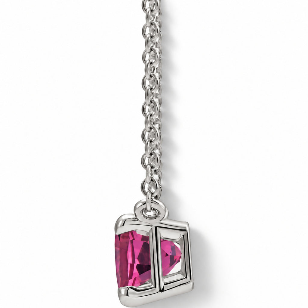 AZ29539 natural pink tourmaline solitaire necklace 14K white gold - side enhanced original view