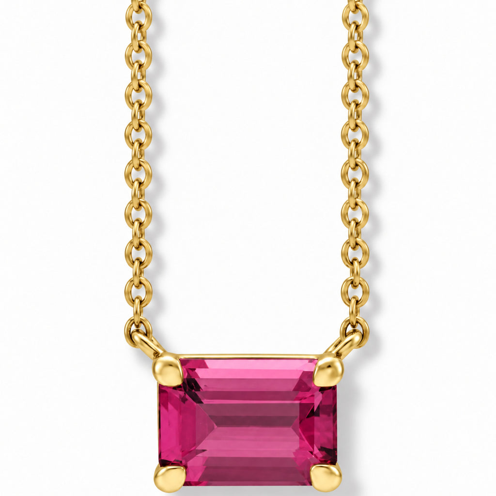 AZ29540 natural pink tourmaline solitaire necklace 14K yellow gold - front enhanced original view