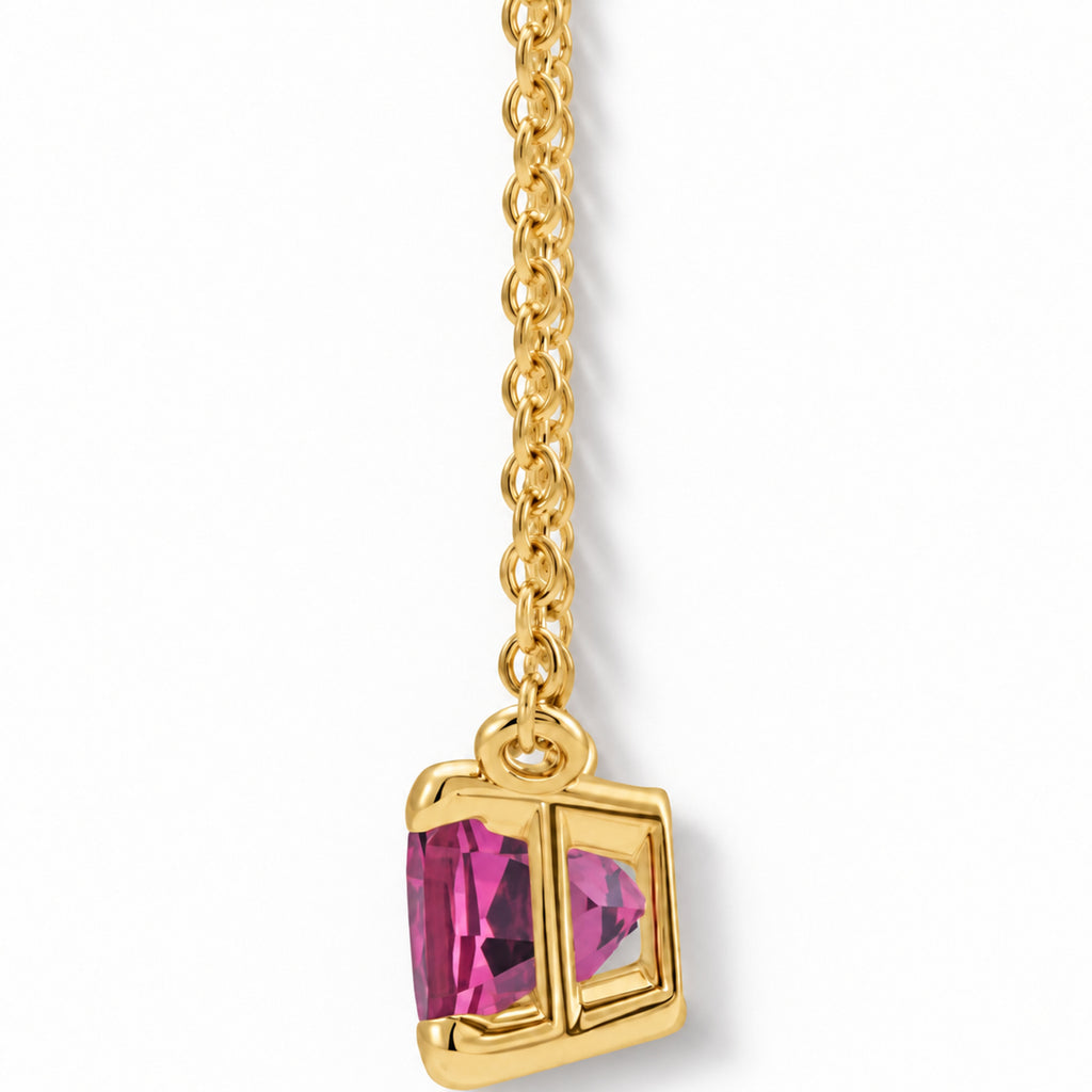AZ29540 natural pink tourmaline solitaire necklace 14K yellow gold - side enhanced original view