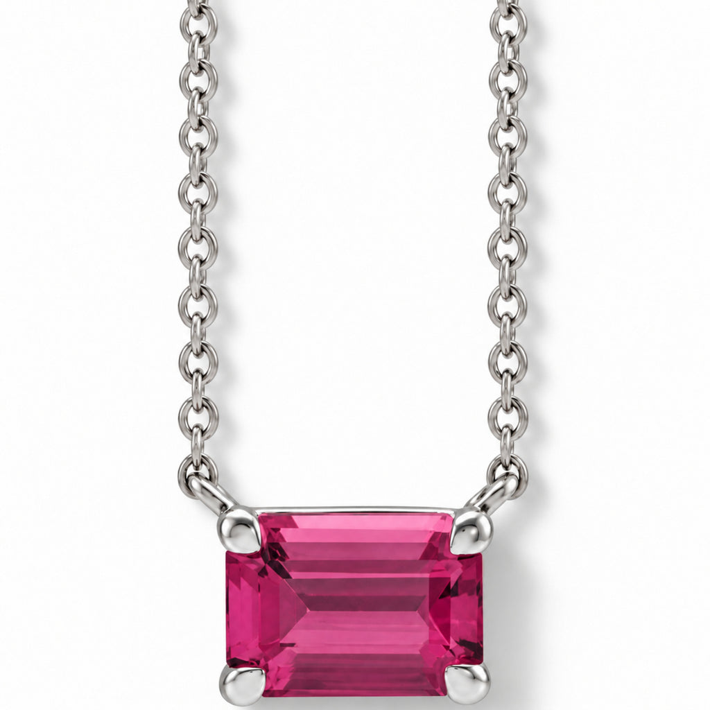AZ29541 natural pink tourmaline solitaire necklace sterling silver - front enhanced original view