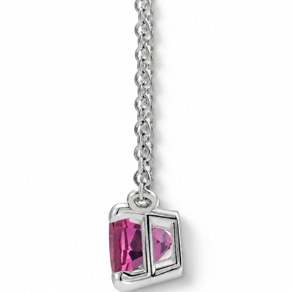 AZ29541 natural pink tourmaline solitaire necklace sterling silver - side enhanced original view