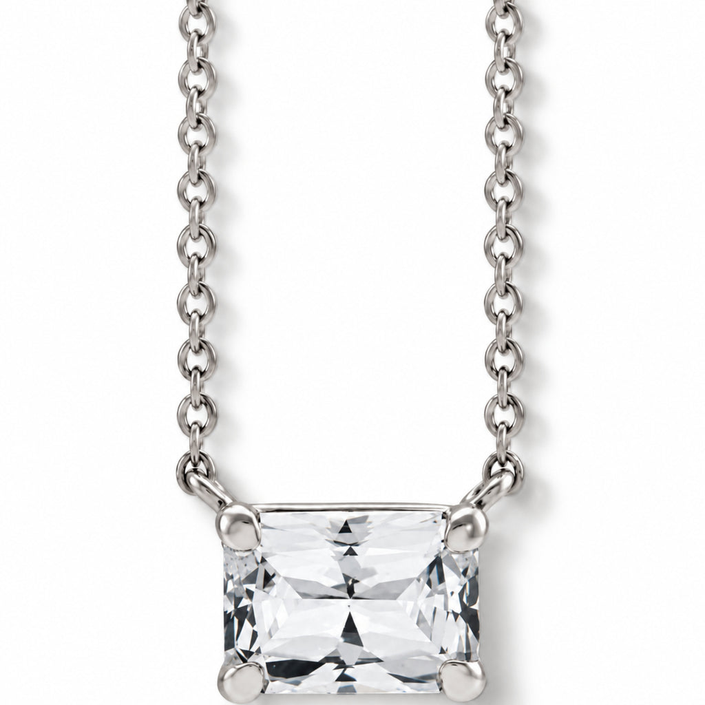 AZ29542 natural white sapphire solitaire necklace 14K white gold - front enhanced original view