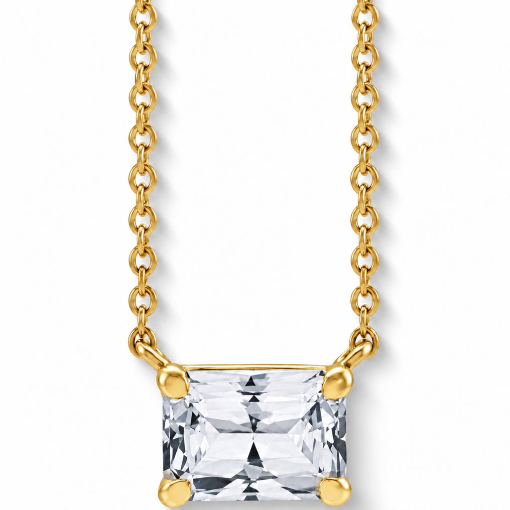 AZ29543 natural white sapphire solitaire necklace 14K yellow gold - front enhanced original view