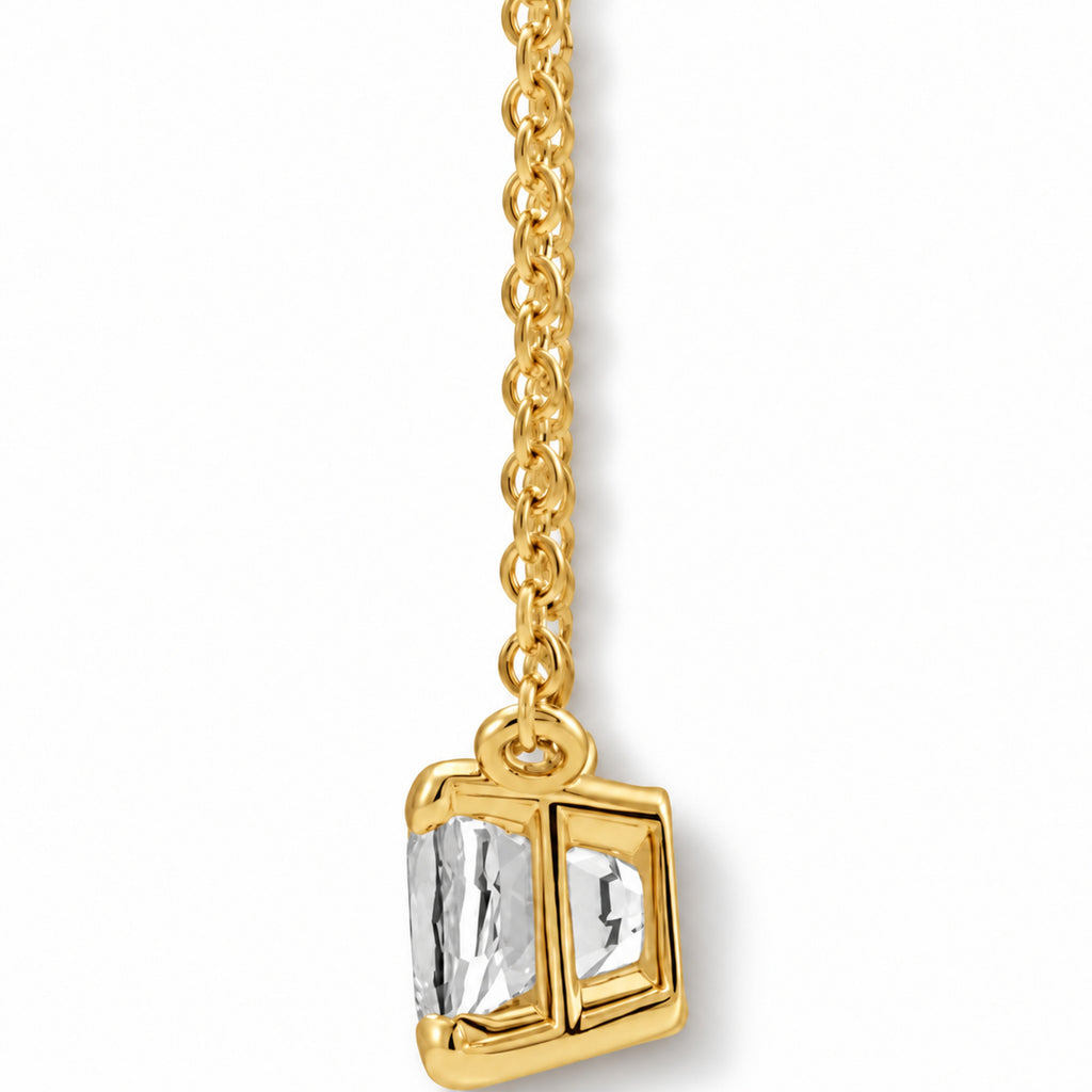 AZ29543 natural white sapphire solitaire necklace 14K yellow gold - side enhanced original view