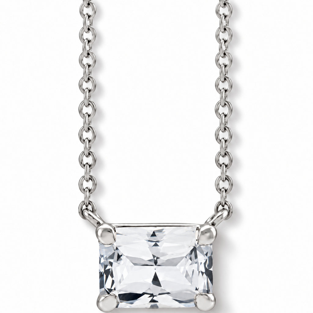 AZ29544 natural white sapphire solitaire necklace sterling silver - front enhanced original view