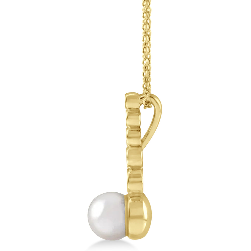 Diamond & Akoya Pearl Bar Pendant Necklace 14k Yellow Gold (6.50mm)