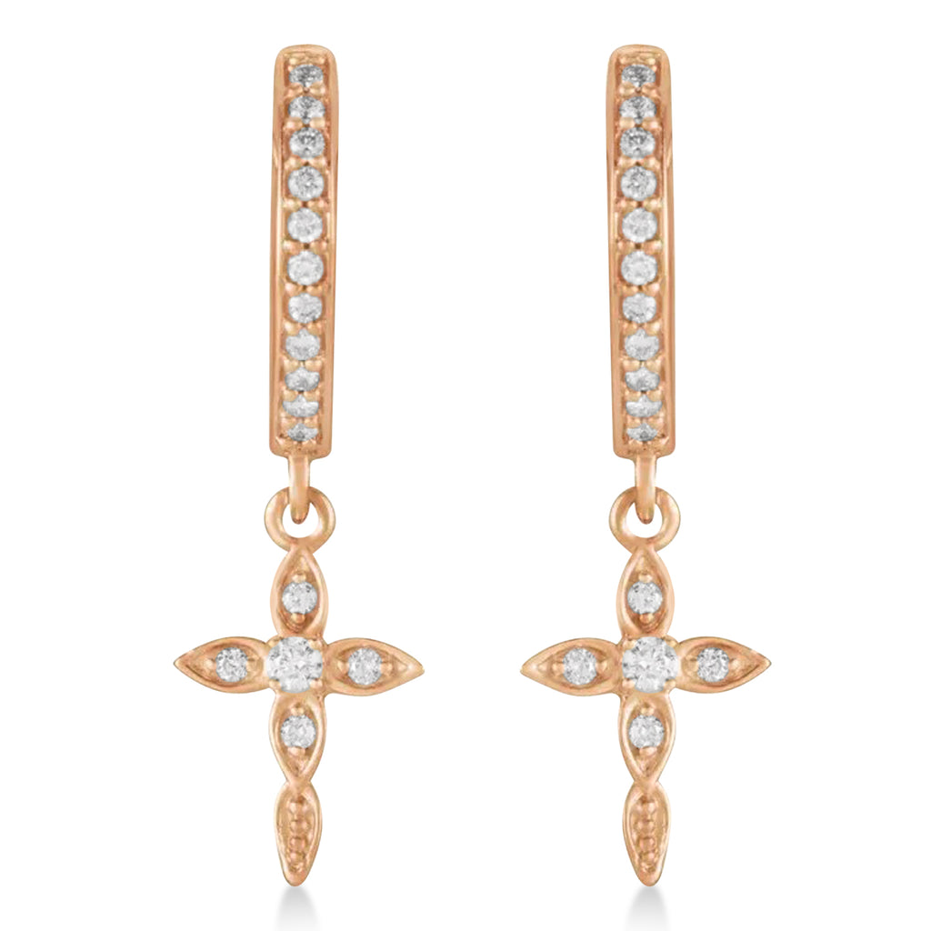 Diamond Cross Hinged Hoop Earrings 14k Rose Gold (0.13ct)