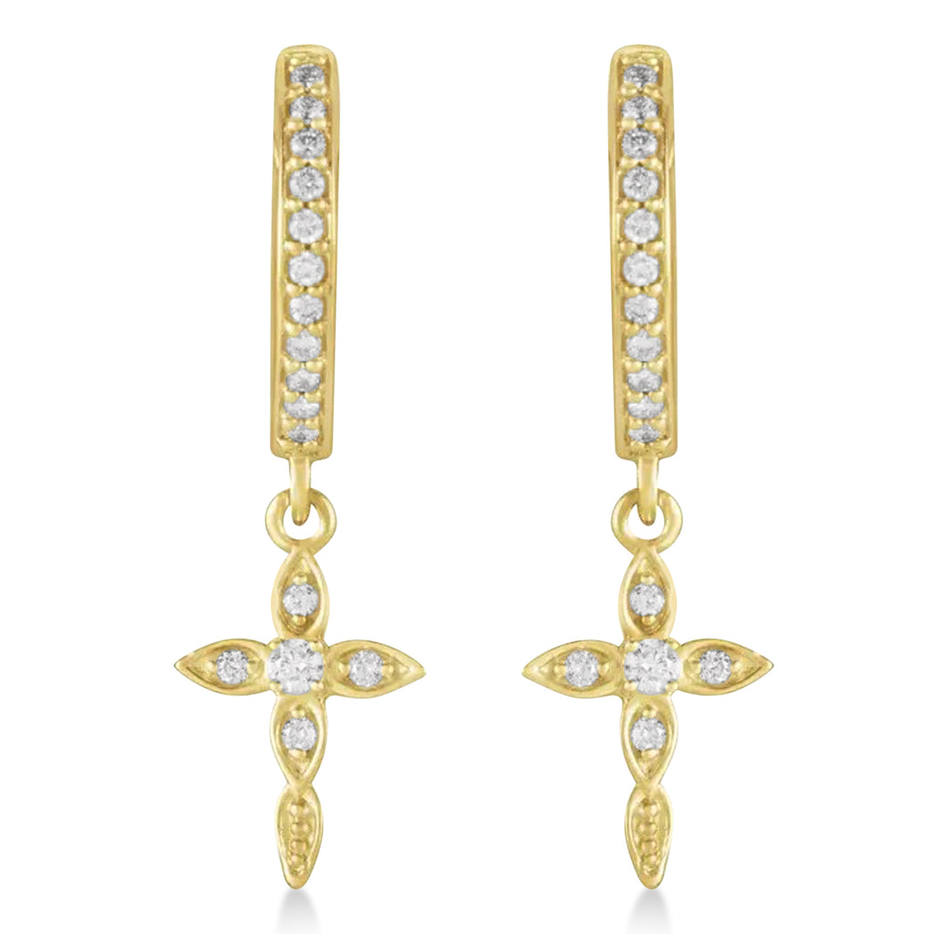 Diamond Cross Hinged Hoop Earrings 14k Yellow Gold (0.13ct)