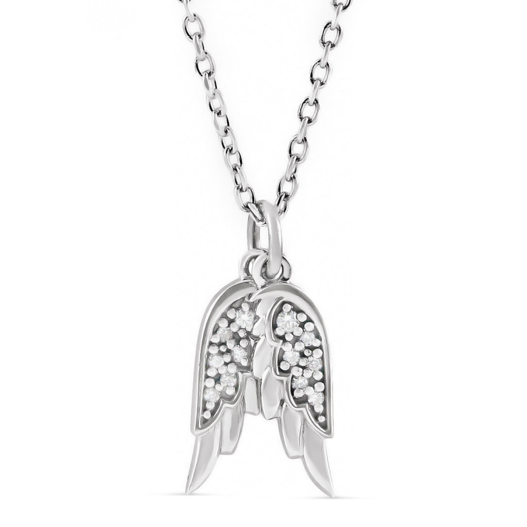 Diamond Accented Angel Wings Pendant Necklace Sterling Silver (0.03ct)