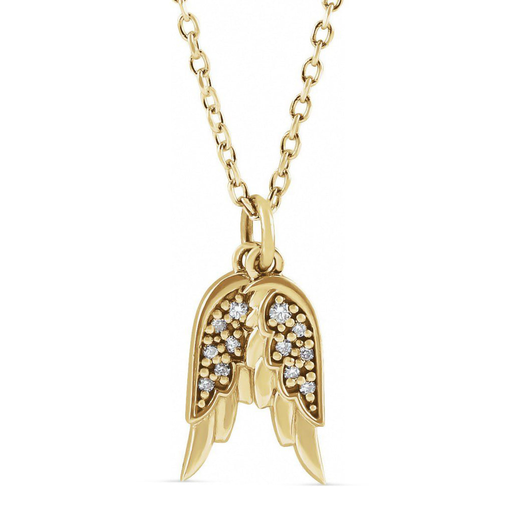 Diamond Accented Angel Wings Pendant Necklace 14K Yellow Gold (0.03ct)