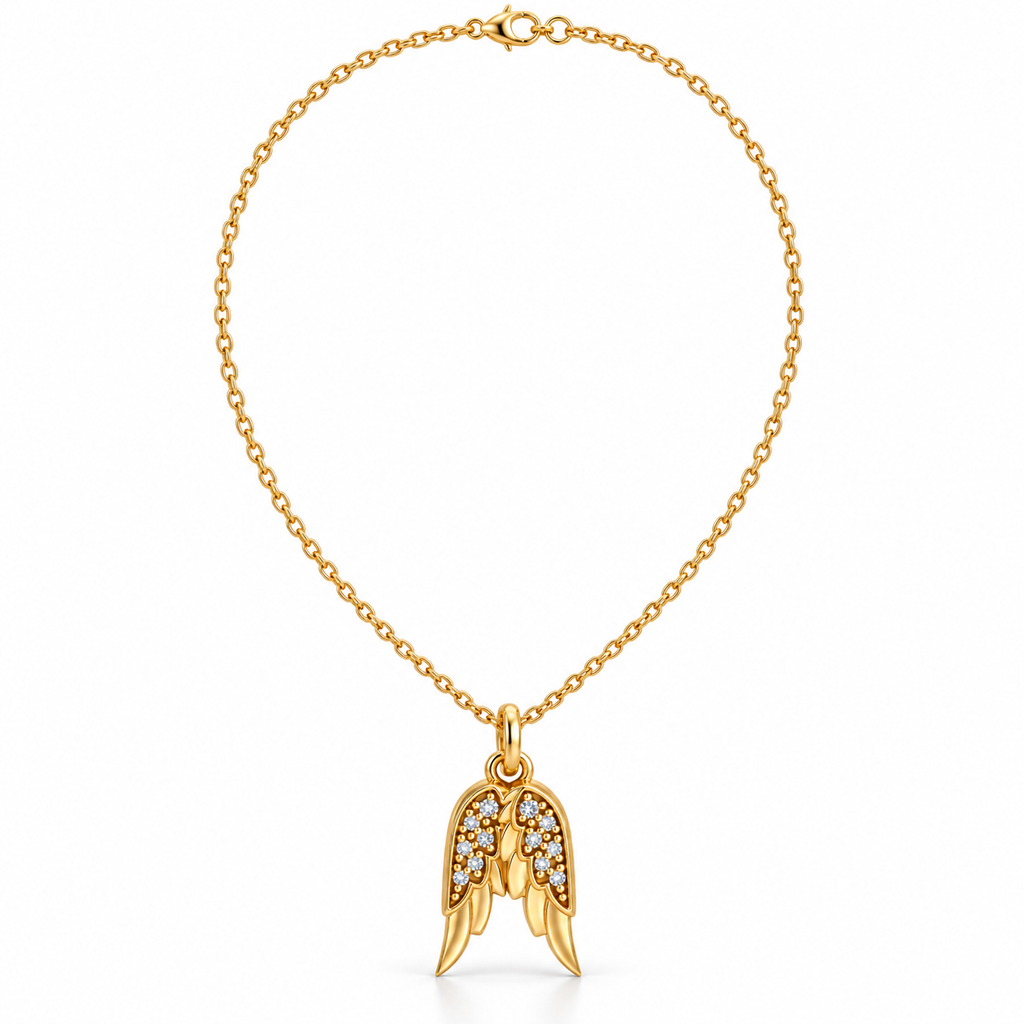 Diamond Accented Angel Wings Pendant Necklace 14K Yellow Gold (0.03ct)