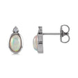 Oval Natural Cabochon Ethiopian Opal & Diamond Stud Earrings 14K White Gold (0.84ct)