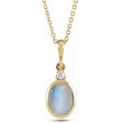 Oval Natural Rainbow Moonstone & Diamond Pendant Necklace 14K Yellow Gold (0.62ct)
